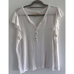 C&C California Shirt Womens 1XL White‎ Linen Flutter Beachy Coastal Resort